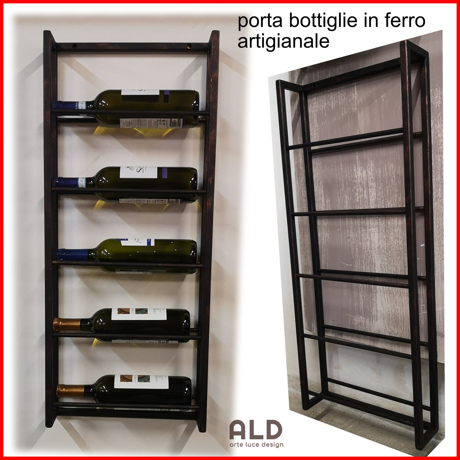 portabottiglie vino da parete in ferro stile industrial cantina porta
