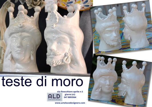 Teste di moro bianche in Ceramica di Caltagirone vasi soprammobili total white