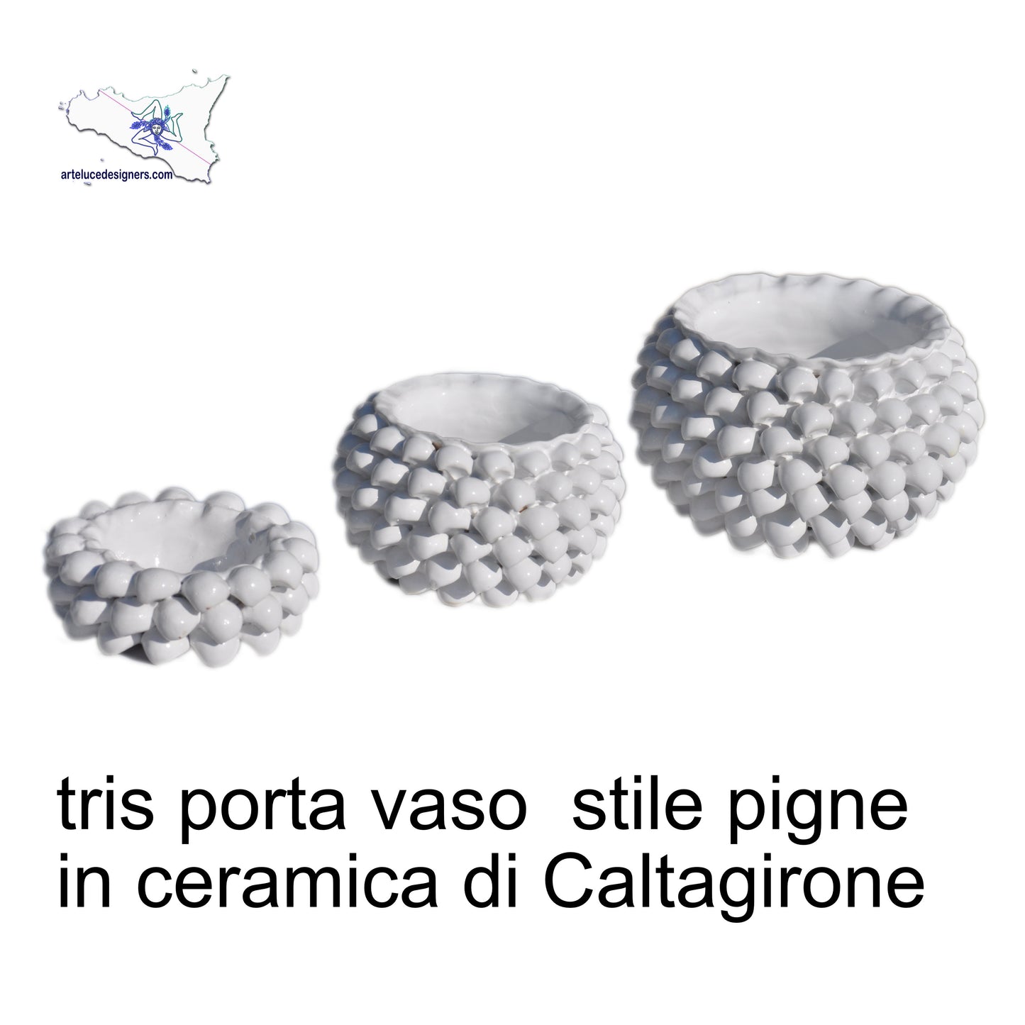 porta sapone in ceramica di caltagirone bianco porta piante da arredo bagno set 3 pezzi ceramiche bianche mezze pigne pigna siciliana